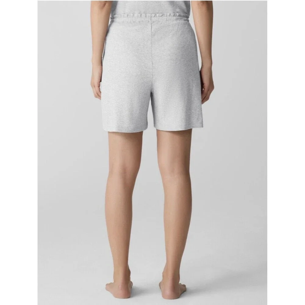 NWT Eileen Fisher Women Melange Organic Cotton Interlock Sleep Shorts Gray-MED
